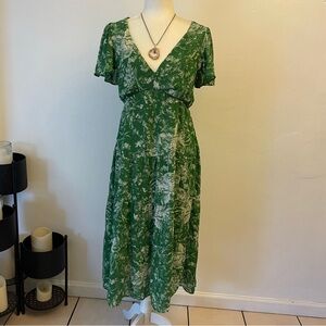 Abercrombie & Fitch Small Green Floral Midi Dress Flutter Sleeve Tiered Pullover